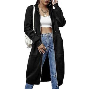 Women Long Zip Up Fleece Hoodie Tunic Sweatshirt Jacket With Pockets